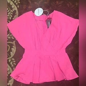 Boohoo Pink V-Neck Peplum Top